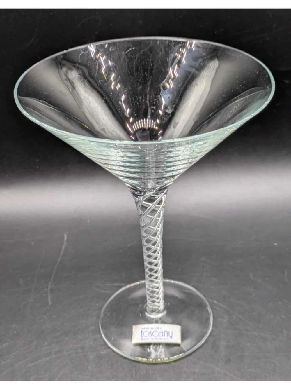Toscany Martini Glass Set of 4 Hand Blown Twisted Braid Stem Romania 8 oz